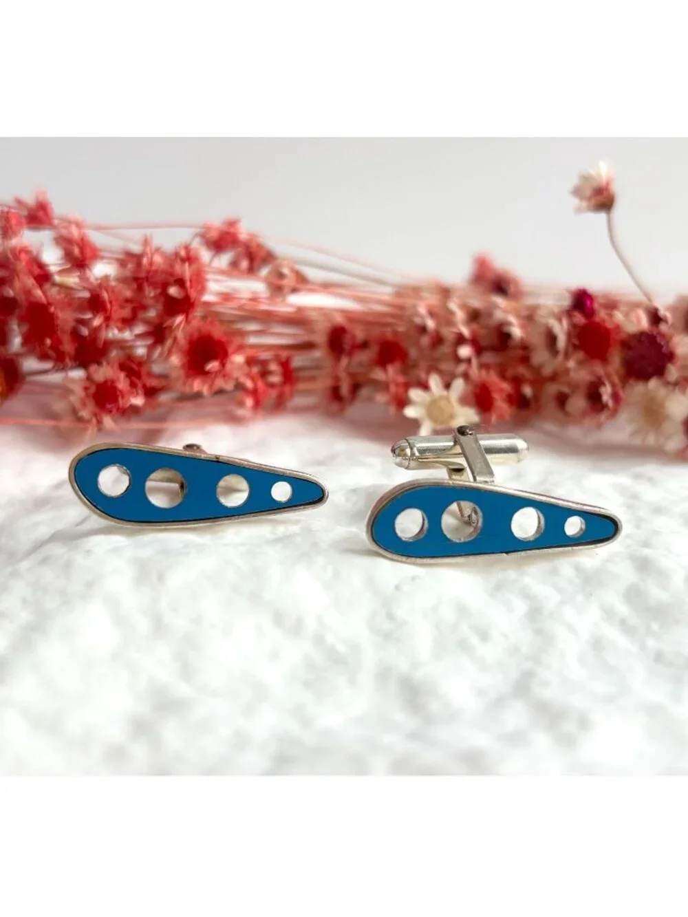 RARE Pan American 707 Wing Rib Blue Sterling Silver 925 Men's Cufflinks